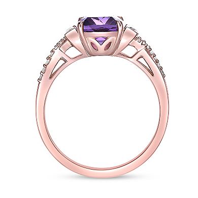 Gemminded 18k Rose Gold Over Sterling Silver Amethyst & White Topaz Ring