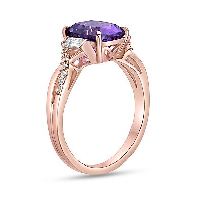 Gemminded 18k Rose Gold Over Sterling Silver Amethyst & White Topaz Ring