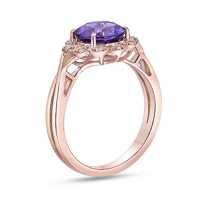 Gemminded 18k Rose Gold Over Sterling Silver Round Amethyst & Lab-Created White Sapphire Ring