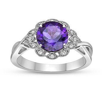 Gemminded Rhodium Over Sterling Silver Amethyst & Lab-Created White Sapphire Ring