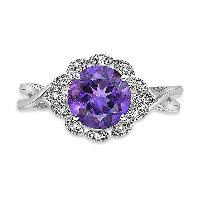 Gemminded Rhodium Over Sterling Silver Amethyst & Lab-Created White Sapphire Ring