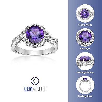 Gemminded Rhodium Over Sterling Silver Amethyst & Lab-Created White Sapphire Ring
