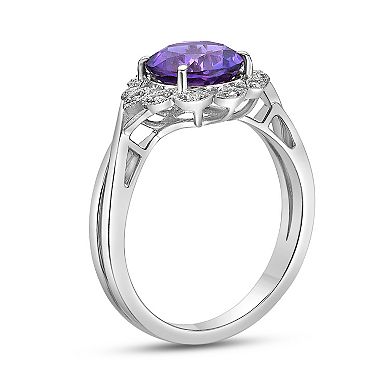 Gemminded Rhodium Over Sterling Silver Amethyst & Lab-Created White Sapphire Ring