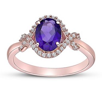 Gemminded 18k Rose Gold Over Sterling Silver Oval Amethyst & White Topaz Ring