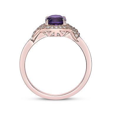 Gemminded 18k Rose Gold Over Sterling Silver Oval Amethyst & White Topaz Ring