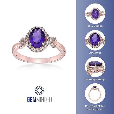 Gemminded 18k Rose Gold Over Sterling Silver Oval Amethyst & White Topaz Ring