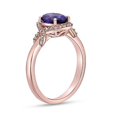 Gemminded 18k Rose Gold Over Sterling Silver Oval Amethyst & White Topaz Ring