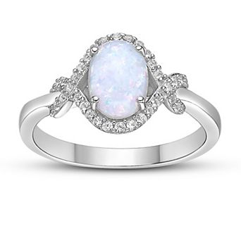 Gemminded Rhodium Over Sterling Silver Oval Lab-Created Opal & Lab-Created White Sapphire Ring