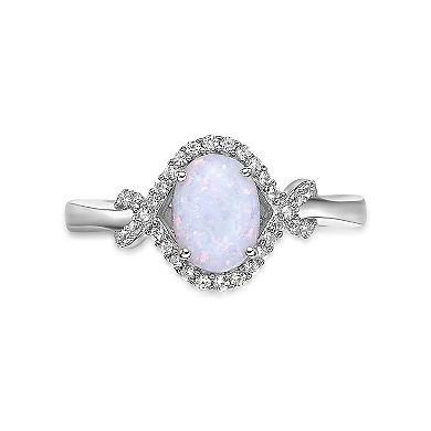 Gemminded Rhodium Over Sterling Silver Oval Lab-Created Opal & Lab-Created White Sapphire Ring