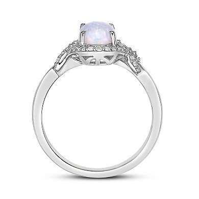 Gemminded Rhodium Over Sterling Silver Oval Lab-Created Opal & Lab-Created White Sapphire Ring