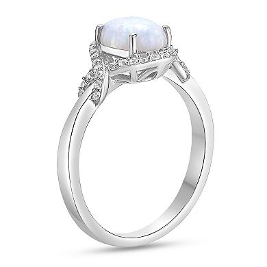 Gemminded Rhodium Over Sterling Silver Oval Lab-Created Opal & Lab-Created White Sapphire Ring