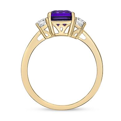 Gemminded 18k Gold Over Sterling Silver Amethyst & Lab-Created White Sapphire Ring