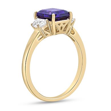 Gemminded 18k Gold Over Sterling Silver Amethyst & Lab-Created White Sapphire Ring
