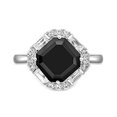Gemminded Sterling Silver Onyx & Created White Sapphire Ring