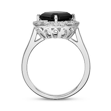 Gemminded Sterling Silver Onyx & Created White Sapphire Ring