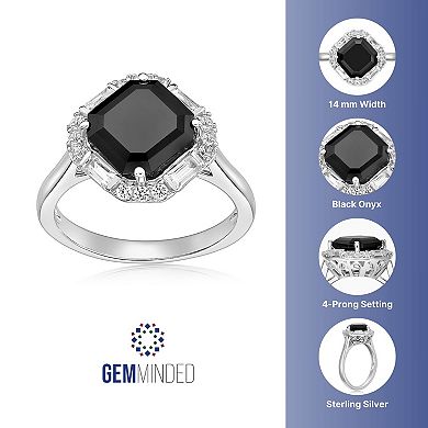 Gemminded Sterling Silver Onyx & Created White Sapphire Ring