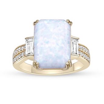 Gemminded 18k Gold Over Sterling Silver Lab-Created Opal & Lab-Created White Sapphire Ring