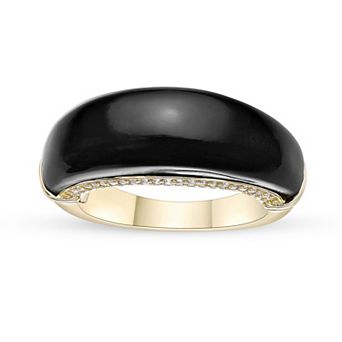 Gemminded 18k Gold Over Sterling Silver Onyx & Lab-Created White Sapphire Ring