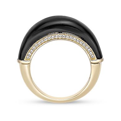 Gemminded 18k Gold Over Sterling Silver Onyx & Lab-Created White Sapphire Ring