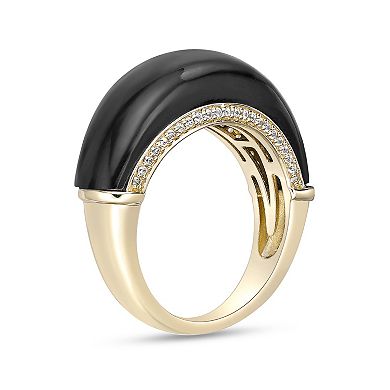 Gemminded 18k Gold Over Sterling Silver Onyx & Lab-Created White Sapphire Ring
