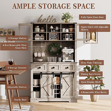 IDEALHOUSE 72 Inch Wine Bar Cabinet with Sliding Doors