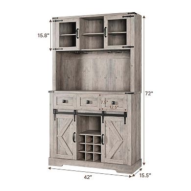 IDEALHOUSE 72 Inch Wine Bar Cabinet with Sliding Doors
