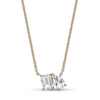 Gemminded 18k Gold Over Sterling Silver Rectangle and Pear White Topaz Pendant Necklace