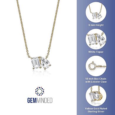 Gemminded 18k Gold Over Sterling Silver Rectangle and Pear White Topaz Pendant Necklace