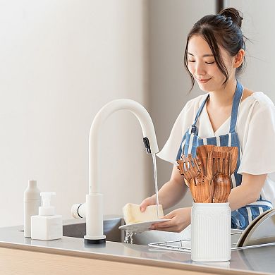 Cheer Collection 7 Piece Elegant Wood Kitchen Utensils Set for Cooking and Serving with Hanging Stor