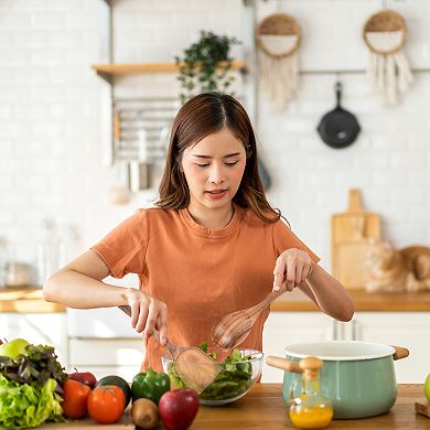 Cheer Collection 7 Piece Elegant Wood Kitchen Utensils Set for Cooking and Serving with Hanging Stor