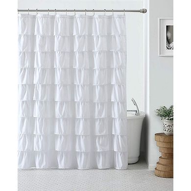 Kate Aurora Shabby Chic Style White Crushed Ruffle Fabric Shower Curtain - Standard Size