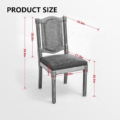 Homy Casa Set of 2 Solid Wood Rattan-Back Dining Chairs, Beige Matte Linen Cushions