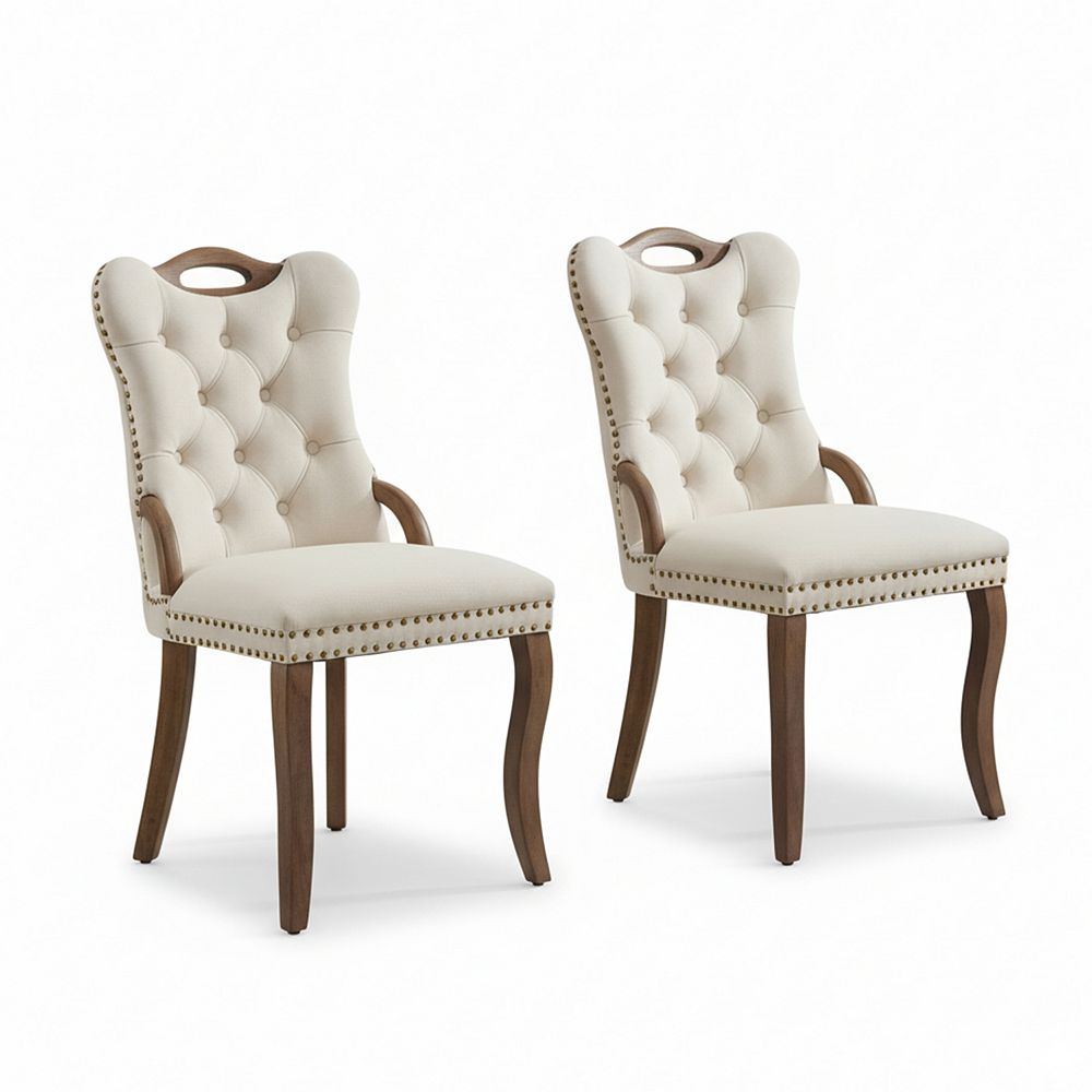 Homy Casa Velvet Tufted Dining Chairs with Wood Handles & Curved Legs ...