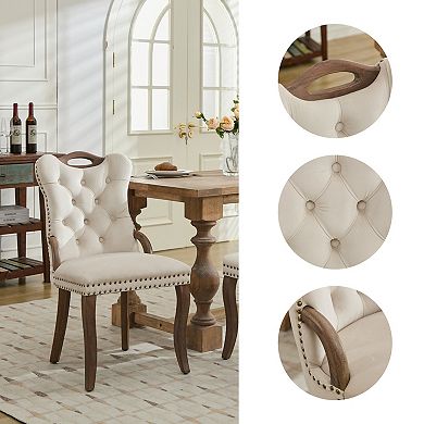 Homy Casa Velvet Tufted Dining Chairs with Wood Handles & Curved Legs ...