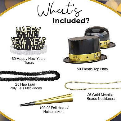 Crown Display 250PC New Year's Eve Party Set - Hats, Tiaras, Noise Makers & Decor