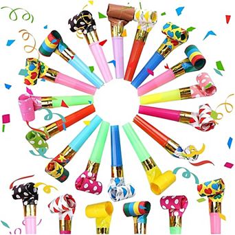 100 pc Metallic Noisemakers for New Year & Parties - Glitter Blow Horns & Favors
