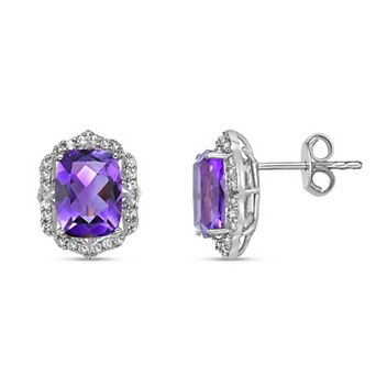 Gemminded Rhodium Over Sterling Silver Amethyst & Lab-Created White Sapphire Stud Earrings