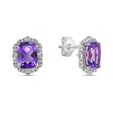 Gemminded Rhodium Over Sterling Silver Amethyst & Lab-Created White Sapphire Stud Earrings