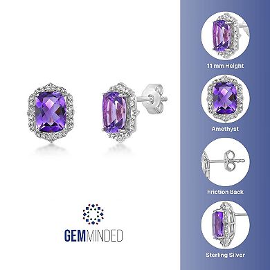 Gemminded Rhodium Over Sterling Silver Amethyst & Lab-Created White Sapphire Stud Earrings