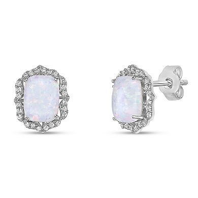 Gemminded Rhodium Over Sterling Silver Lab-Created Opal & Lab-Created White Sapphire Stud Earrings
