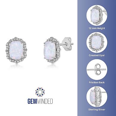 Gemminded Rhodium Over Sterling Silver Lab-Created Opal & Lab-Created White Sapphire Stud Earrings