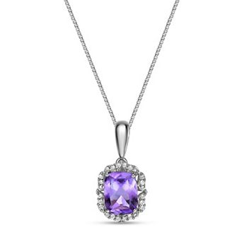 Gemminded Rhodium Over Sterling Silver Amethyst & Lab-Created White Sapphire Pendant Necklace