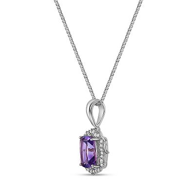 Gemminded Rhodium Over Sterling Silver Amethyst & Lab-Created White Sapphire Pendant Necklace