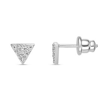 Gemminded Rhodium Over Sterling Silver Cubic Zirconia Triangle Stud Earrings