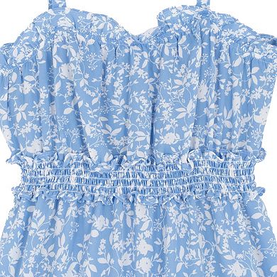 Girls 7-16 Rare Editions Printed Dobby Tiered Dress & Denim Vest Set