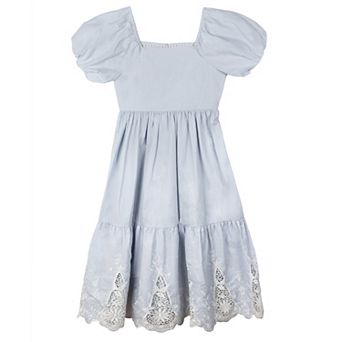Girls 7-16 Rare Editions Puff Sleeve Dress with Lace Bottom Edge