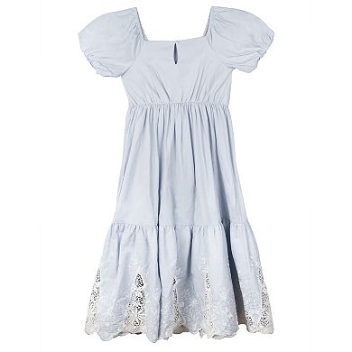 Girls 7-16 Rare Editions Puff Sleeve Dress with Lace Bottom Edge