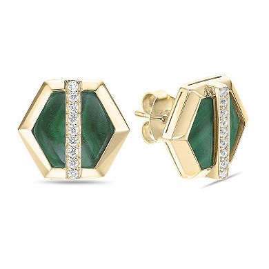 Gemminded 14k Gold Flash Plated Lab-Created Sapphire & Gemstone Hexagon Earrings