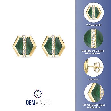 Gemminded 14k Gold Flash Plated Lab-Created Sapphire & Gemstone Hexagon Earrings