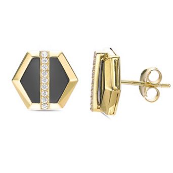 Gemminded 14k Gold Flash Plated Lab-Created Sapphire & Gemstone Hexagon Earrings